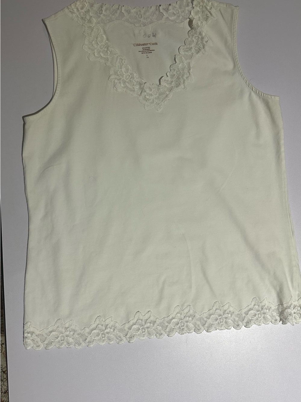 Coldwater Creek Cream Lace-Trim Sleeveless Camisole